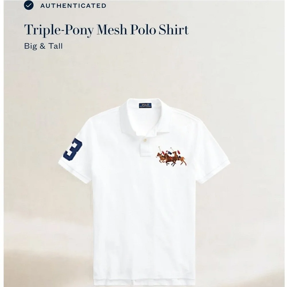Ralph Lauren Big & Tall Triple Pony Polo Shirt White Size: 3LT (3X Large‎ Tall)